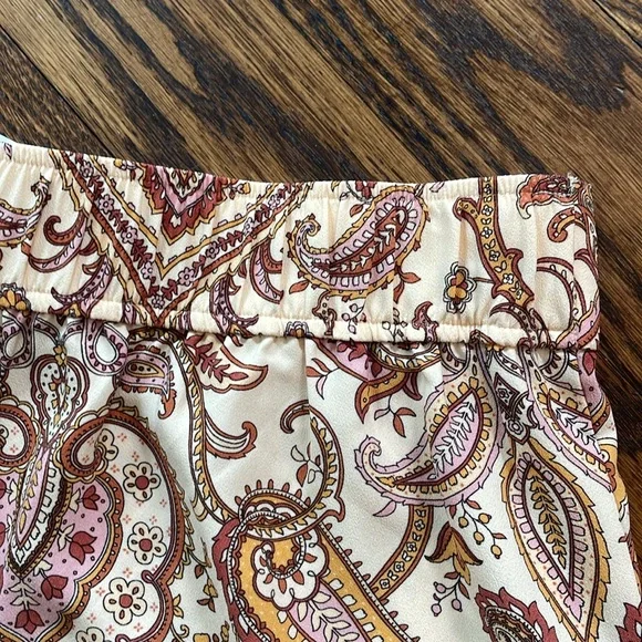 Melanie Lyne sz 14 Wide leg flowy cropped pants w paisley print brown pink gold - Picture 12 of 14